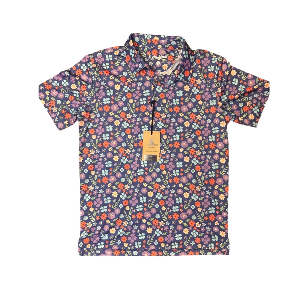 Chubbies The Spring Pedal Performance Polo 2.0 Blue Floral Mens Small NWT